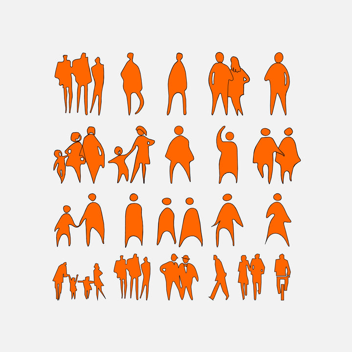 Orange 2D human figure objects