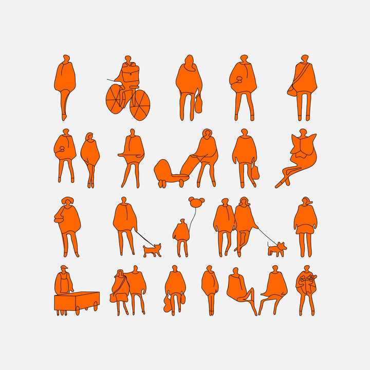 Various orange 2D human objects