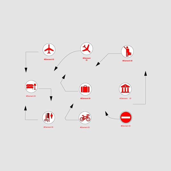 RED ArchiCAD diagram symbols with black arrow labels