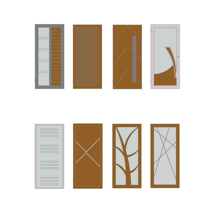 Eight stylish modern door designs with brown and grey details