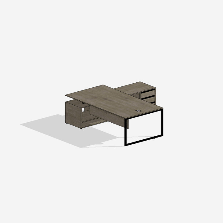 Simple brown  3D ArchiCAD Cecil pro office desk with cabinet drawers