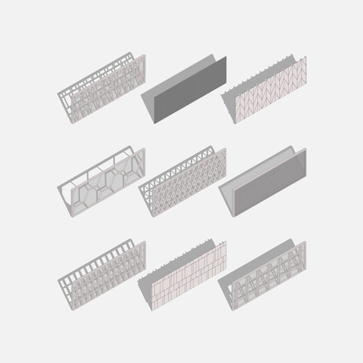 Nine (9) various exterior  curtain wall schemes