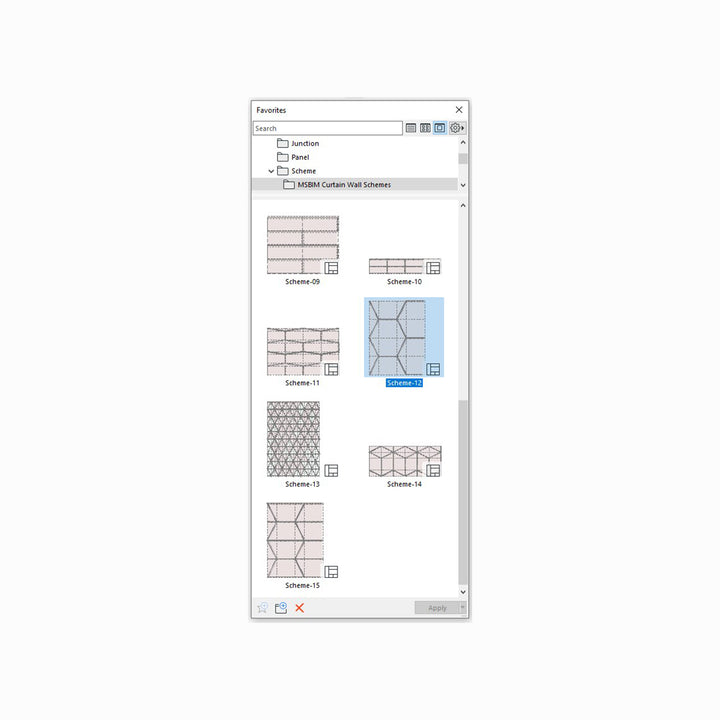 Computer screenshot of exterior curtain walls inside the file
