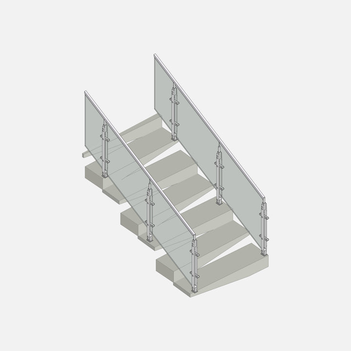 ArchiCAD drawing of a modern staircase with a glass railing