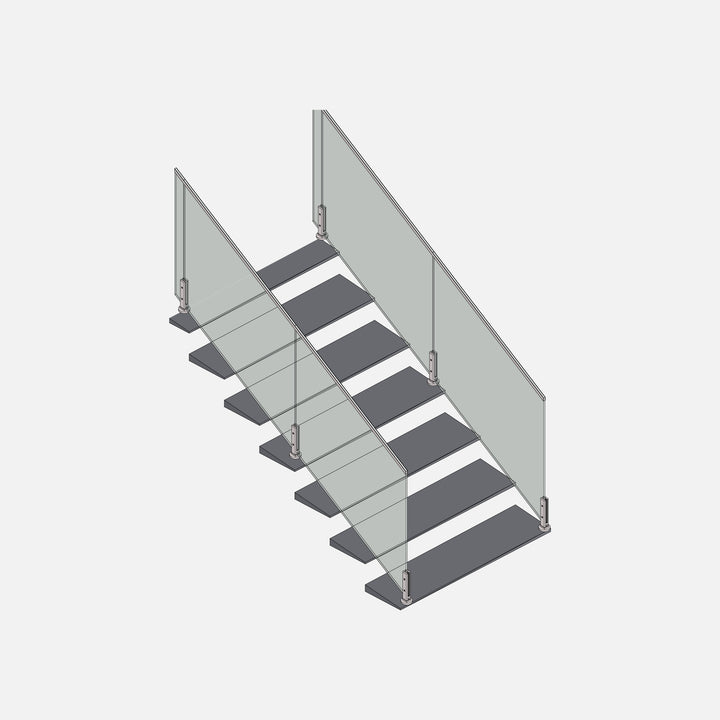 ArchiCAD drawing of a modern staircase with a glass railing