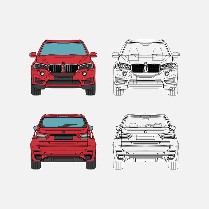 Four BMW-X-Series (2 red and 2 contour)