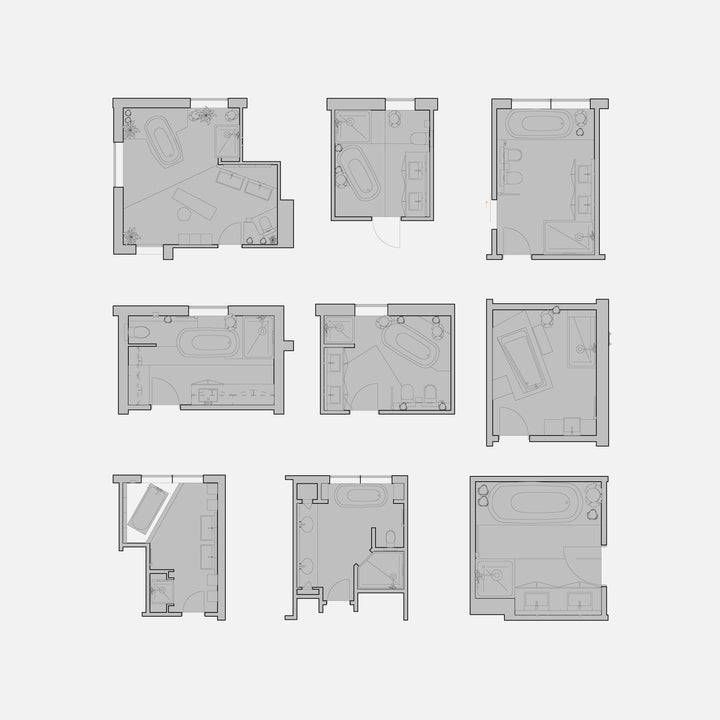 Six (6) different ArchiCAD bathroom layouts (GRAY)