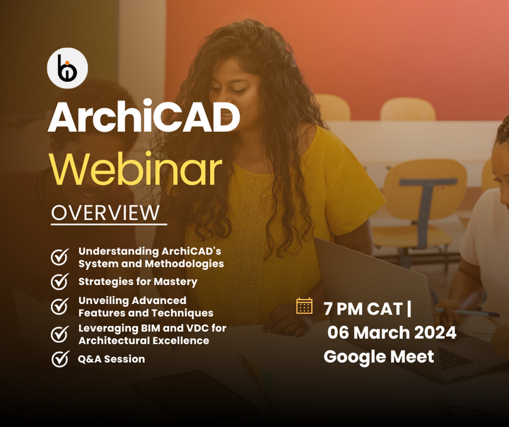 ArchiCAD Webinar flyer with women learning online in the background
