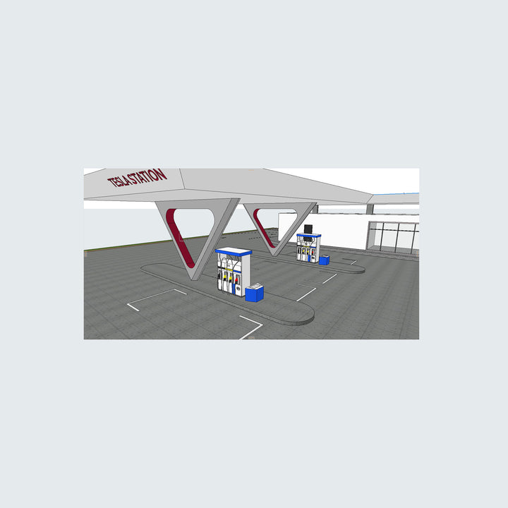 Two (2) fuel pumps in a fuel station (3D)