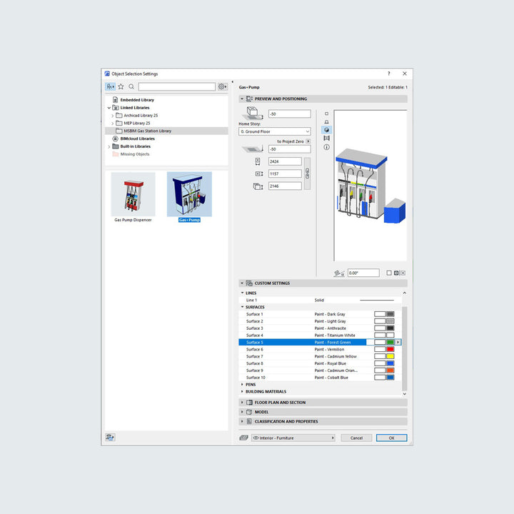 Computer screenshot of the fuel Pump file inside ArchiCAD