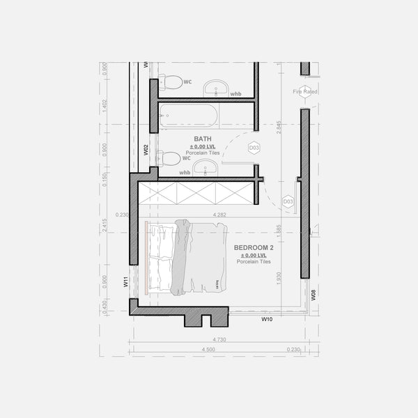Gray-Black bathroom and bedroom floor plan