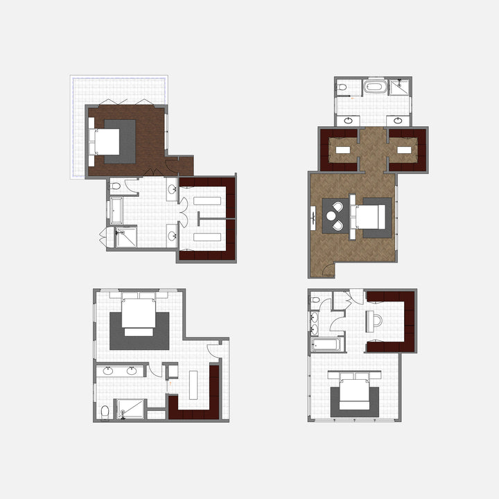 Four various master bedroom layouts