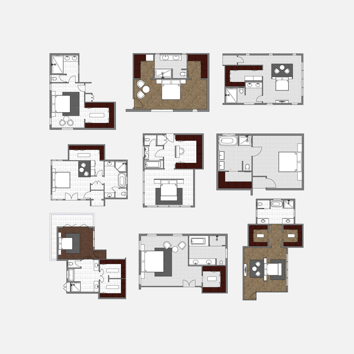 Nine various master bedroom layouts