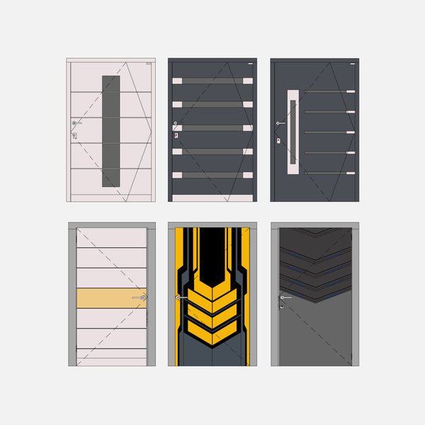 six(6)ArchiCAD doors of different designs and colors