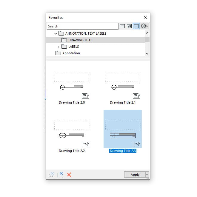 Screenshot of an ArchiCAD drawing title inside ArchiCAD