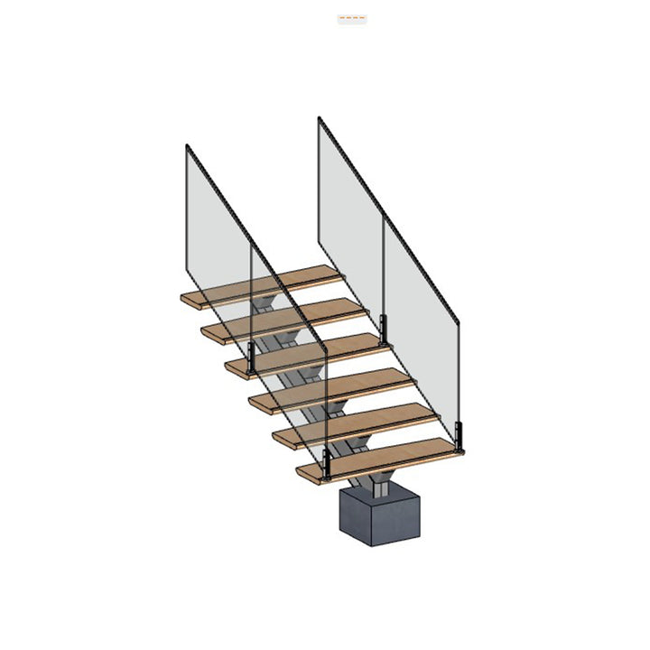 Modern glass staircase with beige railings