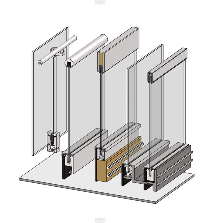 Side view of a glass staircase showing various joints