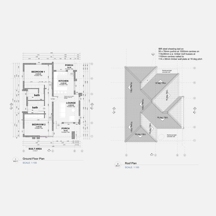 Two Bedroom House floor plan and roof